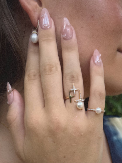 Bague Diamond | Perle & Argent 925 Plaqué Or 18K
